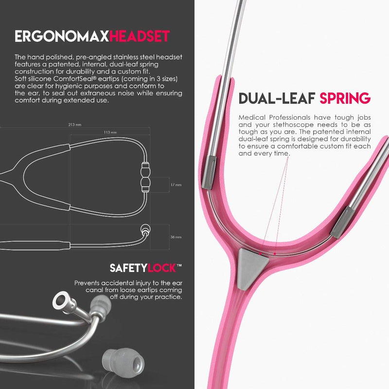 [Australia - AusPower] - MDF Instruments, MD One Stainless Steel Stethoscope, Adult, Pink Tube, Silver Chestpieces-Headset, MDF77701 
