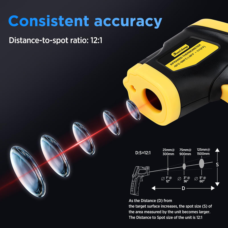 Infrared Thermometer Laser Temperature Gun -58? to 1112? with Adjustable Emissivity & Max and Min Measure Laser Digital IR Thermometer Gun Temp IR Surface Tool Heat Temp Gun for Cooking.