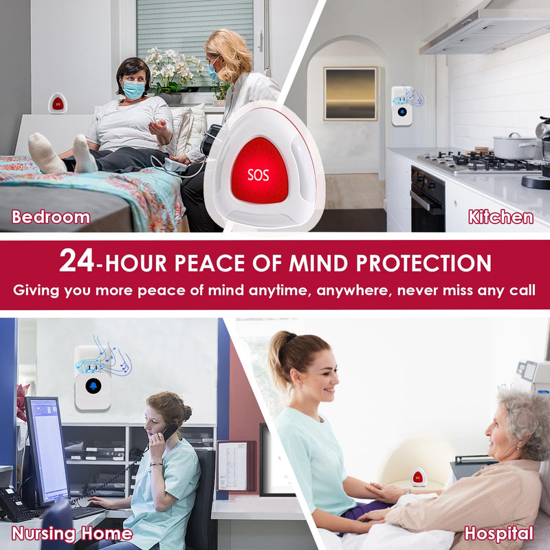 [Australia - AusPower] - Wireless Nurse Call System, 2 SOS Pendant Buttons & 2 Plug-in Receivers, 500FT Long Range for Home, Elderly, Patient, Caregiver Pager with 55 Ringtone & 110DB Loud Alert 