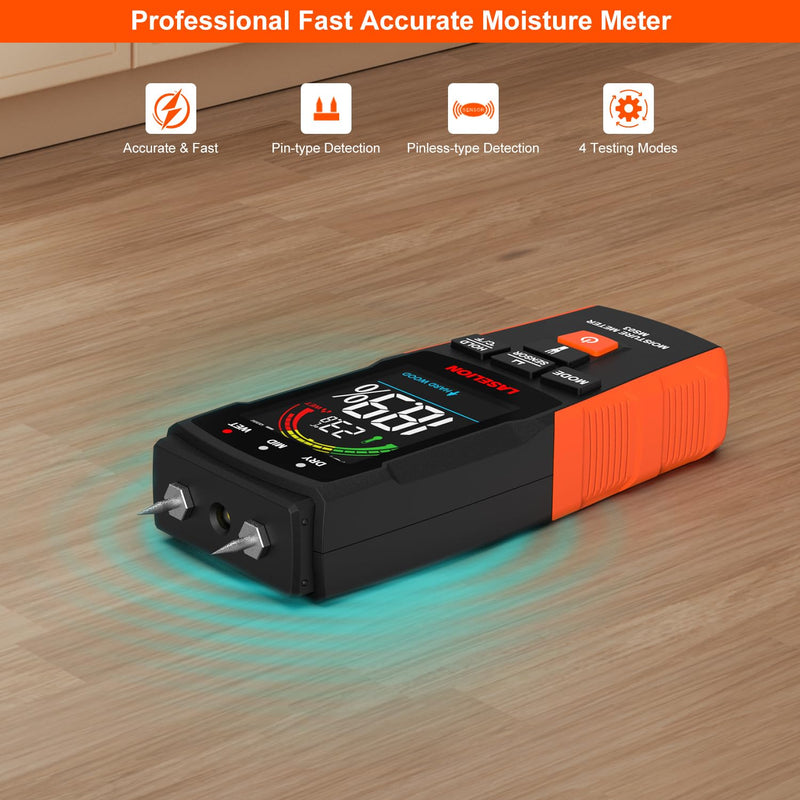 [Australia - AusPower] - 2-in-1 Pin & Pinless Moisture Meter MS03 – Accurate Moisture Detection for Wood, Concrete, Drywall, and More – LCD Display with Hold Function, Flashlight, and Auto Power Off 