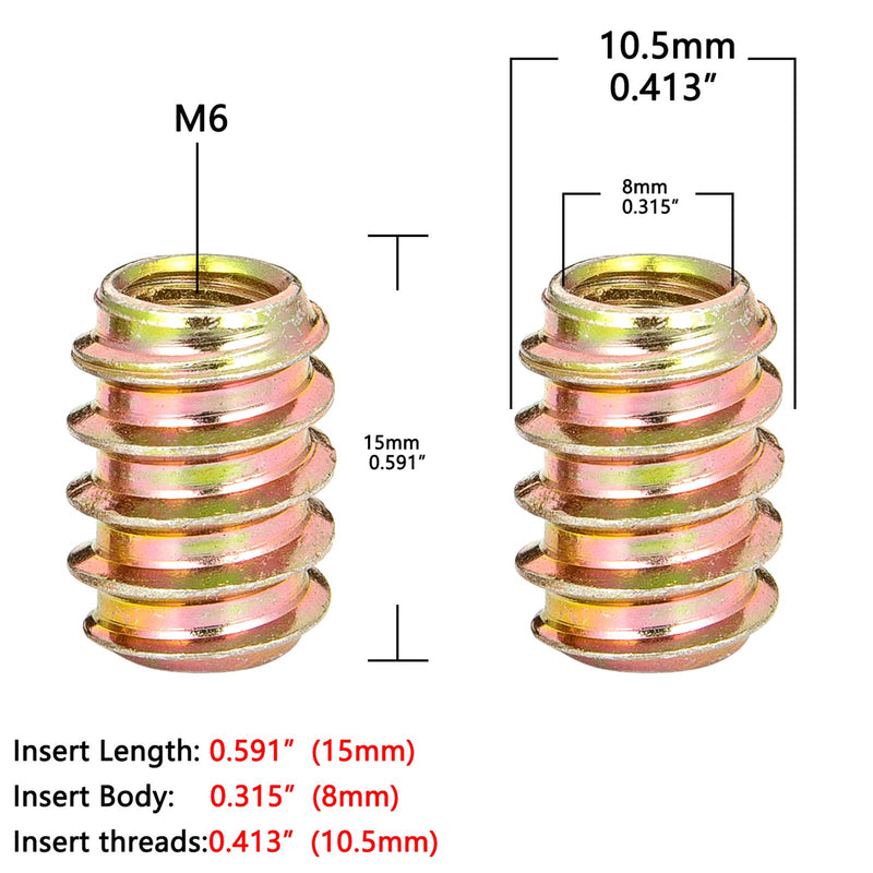 [Australia - AusPower] - 80 Pieces 1/4"-20 Flush Nut Inserts Wood Bolt Furniture Headless Screw in Nut Threaded Fastener Connector for Wood Furniture Assortment (1/4"-20 x 15mm-H) 1/4"-20 x 15mm-H 