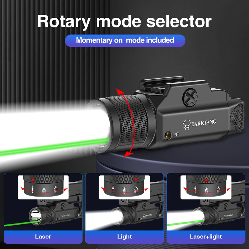 [Australia - AusPower] - DARKFANG Tactical Flashlight and Green Laser Light Combo 1500 Lumen for Shotgun/Pistol Light with Momentary/Strobe Function for 1913 Picatinny Rail 