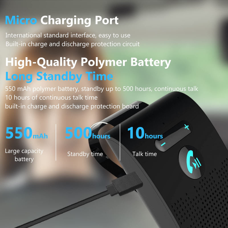 [Australia - AusPower] - Handsfree Bluetooth for Phone Car Kit, Wireless Bluetooth Car Speaker Auto Power On Navigation Assistant Car Visor Bluetooth Receiver with Back Clip, Cars Handsfree Speakerphone Adapter 