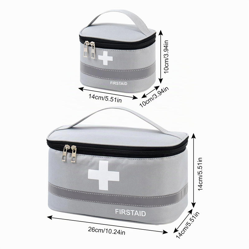 Colexy Pack of 2 Medicine Bag - Portable Travel Pharmacy with Large Capacity and Waterproof Emergency Bag for Travel, Home and Office Gray