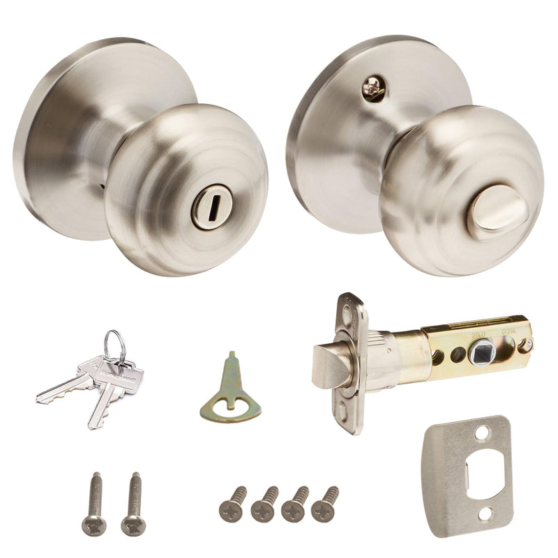 Honeywell Safes & Door Locks - Bedroom Door Knob with Lock and Key - Locking Interior Door Knobs Ideal for Closet, Room & Bathroom Requires Privacy - 5.25" L x 2.75" W Inches - Satin Nickel - 8101302