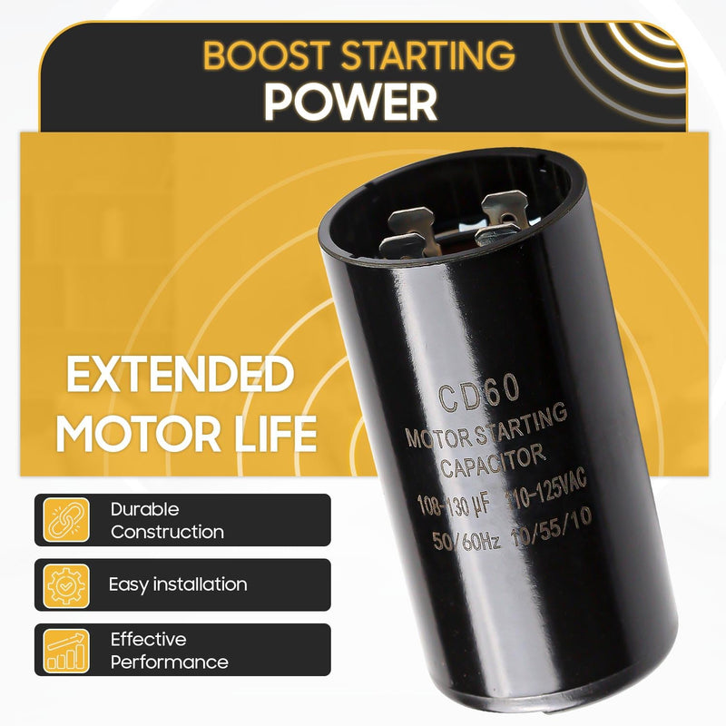 [Australia - AusPower] - Seentech 108-130 uf/MFD 110-125 VAC ±20% Round Motor Start Capacitor 50/60 Hz AC Electric Universal Fit for AC Motor Run or Fan Start and Cool or Heat Pump Air Conditioner 