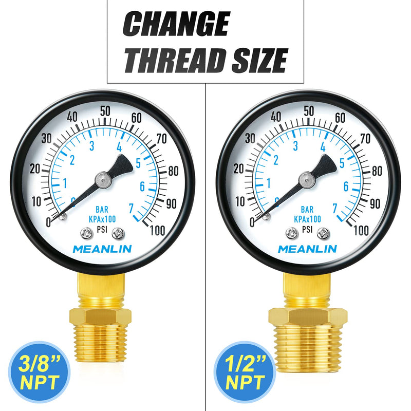 [Australia - AusPower] - MEANLIN MEASURE 0-100Psi 2" DIAL FACE 1/4" NPT Well Pump Pressure Gauge, with 1/4" x 1/2" NPT and 1/4" x 3/8" NPT Hex Bushing, 3-2-3% Accuracy,Lower Mount 1/4"NPT Lower Mount 