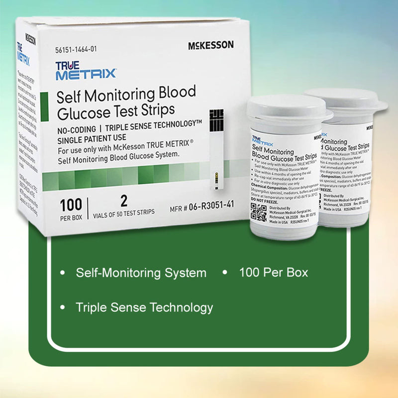 [Australia - AusPower] - McKesson 06-R3051-41 True Metrix Self Monitoring Blood Glucose Test Strip, Box of 100 