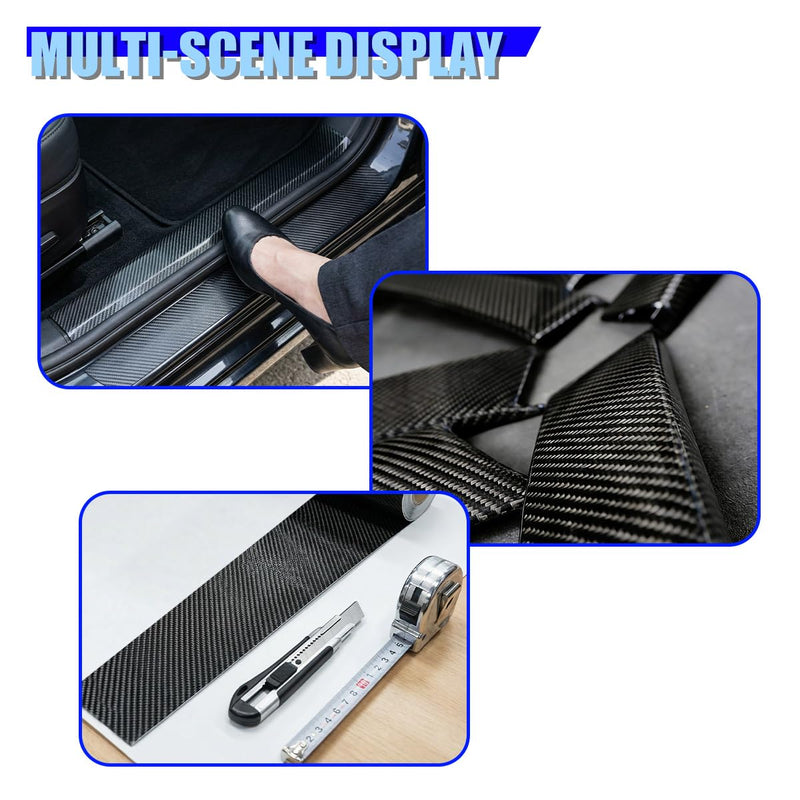 Car Carbon Fiber Vinyl Wrap, Waterproof 2"×16FT 3D High Gloss Car Window Door Trim Tape Roll, Air Release Auto Interior & Exterior Body Decal Decoration for Most Cars, Trucks, SUVs(5CM) 5CM