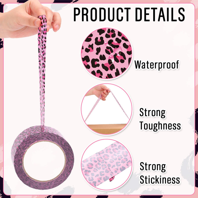 Whaline 109 Yard Leopard Print Packing Tape Pink Waterproof Shipping Tape Pink Safari Jungle Leopard Gift Wrapping Tapes for Small Business DIY Crafts Box Carton Decor Pink Leopard