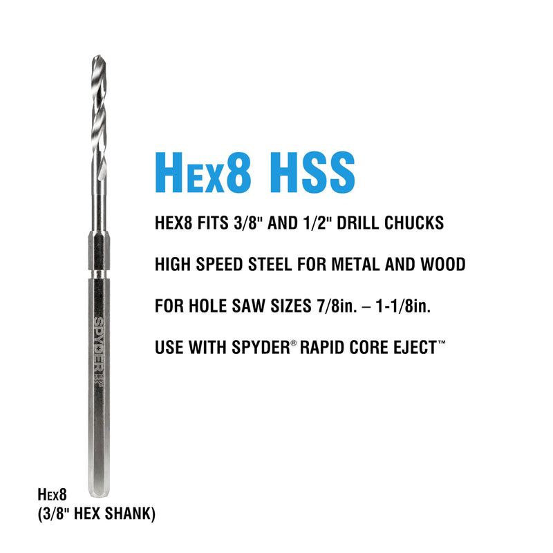 Spyder Hex8 3/8-inch HSS Quick Change Hole Saw Arbor Pilot Bit for Wood and Metal, Compatible with Rapid Core Eject, 10-Pack 3/8-inch - 10-Pack