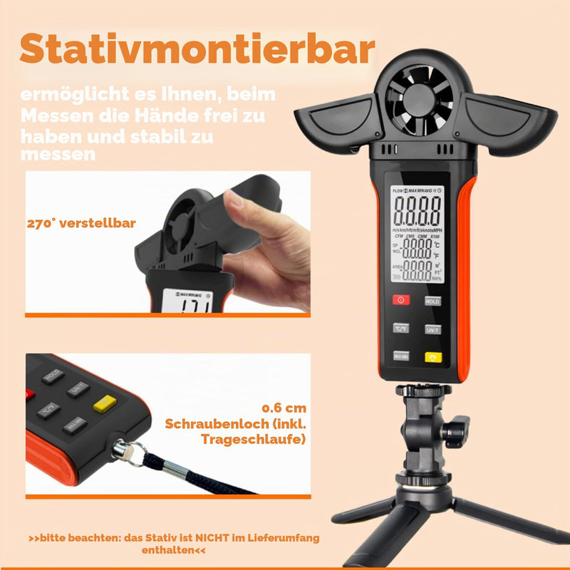 Digital Anemometer Handheld Wind Speed Meter Gauge Measures Humidity/Temperature/Wind Speed with MAX/MIN/AVG for HVAC, Sailing, Surfing, Drone RQ-5000K