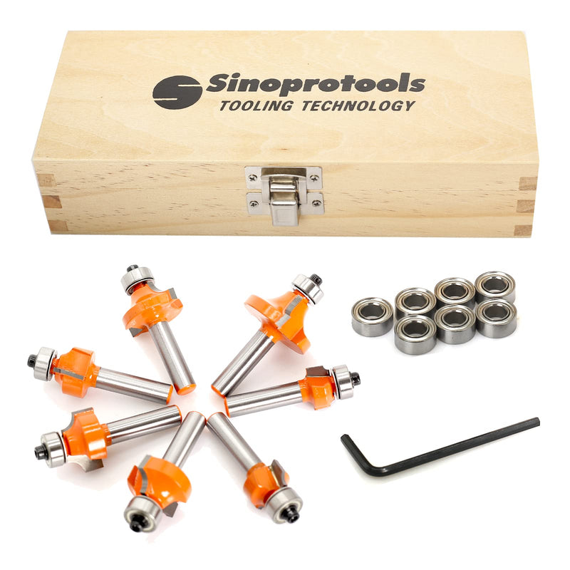 Rounding Router Bit Set HW with Ball Bearing, Shank 8mm, R 2-10mm | With interchangeable starting rings diameter 12.7/9.5 mm for round and quarter bar profiles. Comes in wooden box. 7-Piece Set (R 2-10 mm) Shaft 8 mm