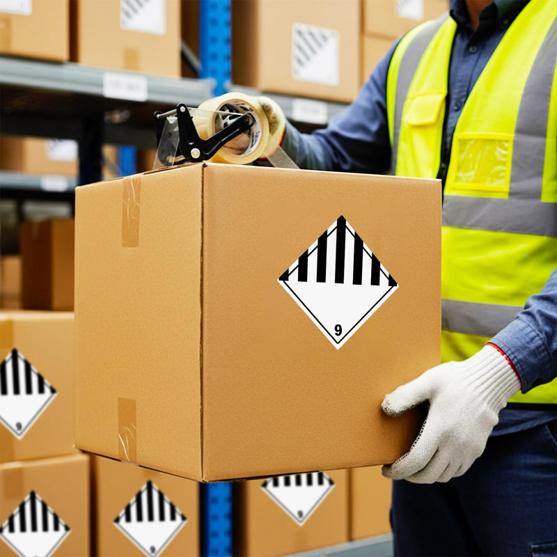 500 Pcs Hazard Class 9 Miscellaneous Dangerous Materials Labels 4 x 4 Inch Square Hazard Adhesive Shipping Labels for Transport Shipping 500
