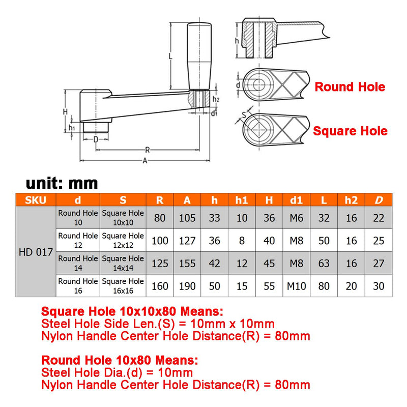 [Australia - AusPower] - 3.15"" Nylon Crank Handle Drill Press Revolving Handle with Round or Square Installation Hole Smooth 360 Degree Operation for Industry Lathe Milling Grinding Machine (Round Hole 10x80), Black Round Hole 10x80 