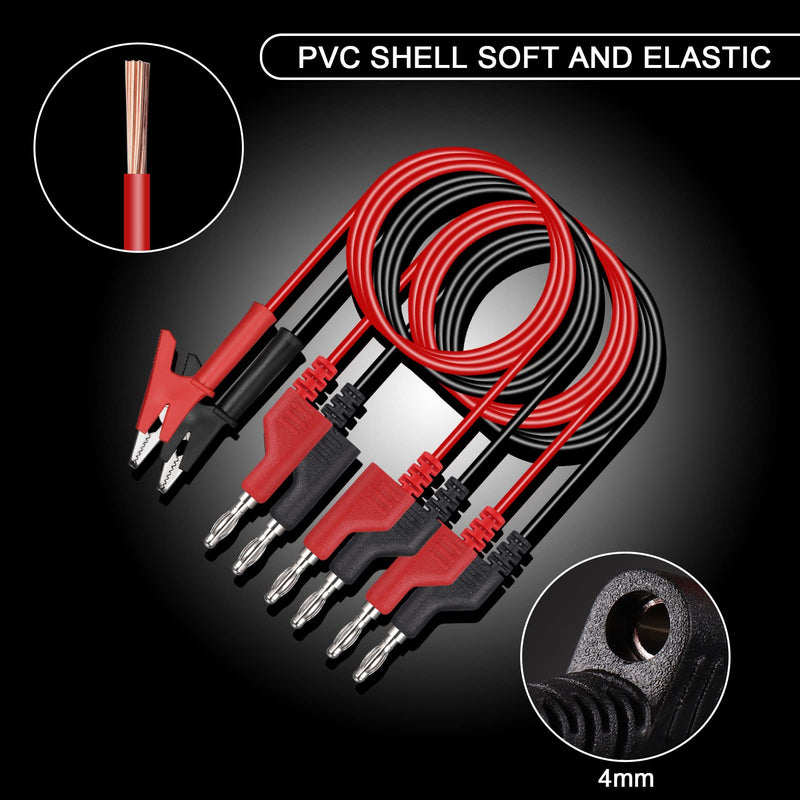 [Australia - AusPower] - Hejo 6 Piece Test Leads Set with Crocodile Clips Cable, 4 Pieces 4 mm Banana Plug Cable with 2 Pieces Test Probes, 1 m Measuring Cable for Multimeter (Red and Black) Pack of 6 - 2 colours 