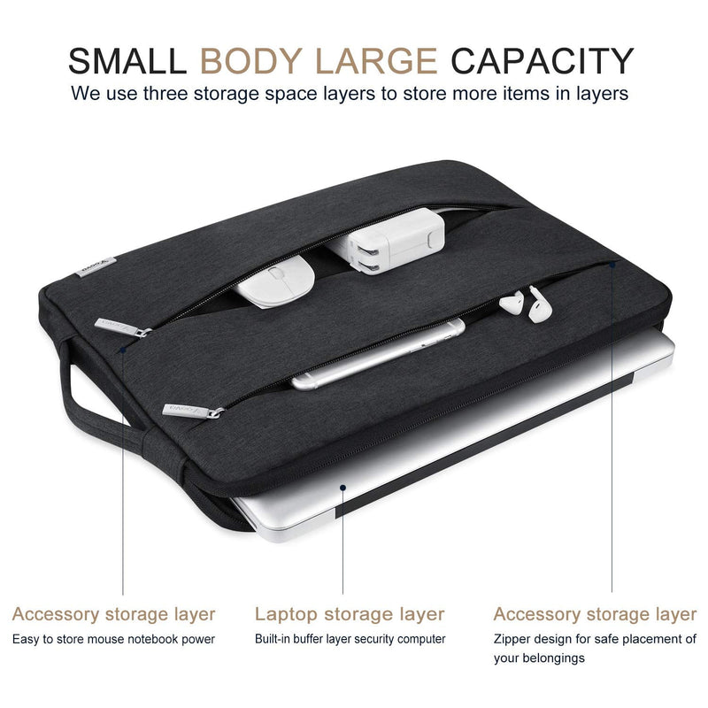 [Australia - AusPower] - Voova 13 13.6 Inch Laptop Sleeve Case Compatible with MacBook Air/MacBook Pro 13 M2/M1,13.5 Surface Laptop 5/4, Surface Pro X / 9/8, iPad Pro 12.9, Waterproof Computer Bag Cover with Handle, Black 12.6-13.6 Inch 