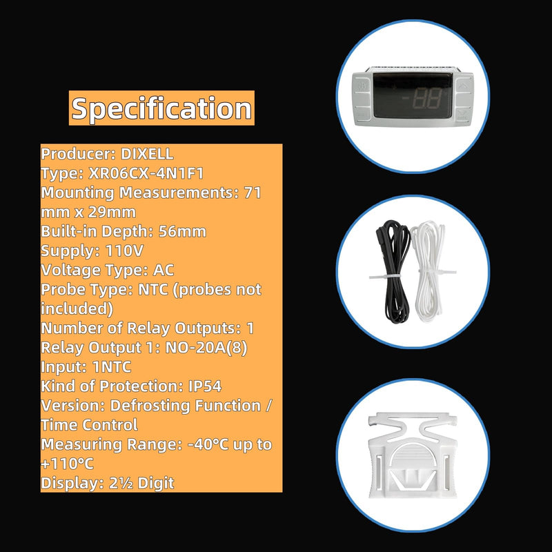 [Australia - AusPower] - XR06CX-4N1F1 for Dixell Temperature Controller Fits for 120V 50-60hz Commercial Refrigerators/Freezer Digital Thermostat Controller with Temperature Sensor 