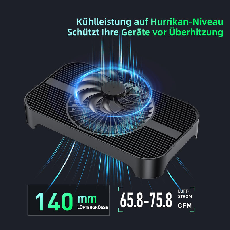 X3-V2 Router Cooler 140mm USB Fan with 3 Levels Black | For routers and mini PCs; 3 speed settings, up to 75.8 CFM, max. 18 dB(A), USB 5 V, 800 mm cable