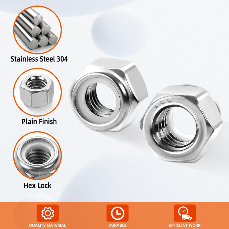[Australia - AusPower] - 1/4-20 Nylon Insert Hex Lock Nuts Locknuts, 304 Stainless Steel 18-8, Bright Finish, 25 PCS 1/4"-20 