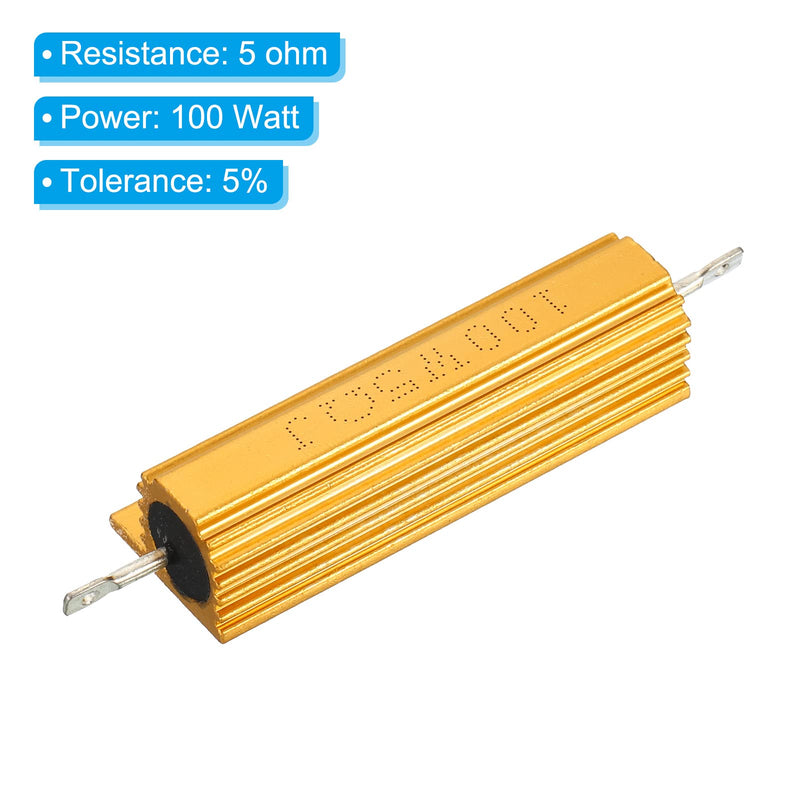 [Australia - AusPower] - PATIKIL 100W 5 Ohm Aluminum Shell Resistor, 2 Pack Aluminum Housing Resistor Housed Case Wirewound Resistors Screw Tap Power Resistor, Golden 