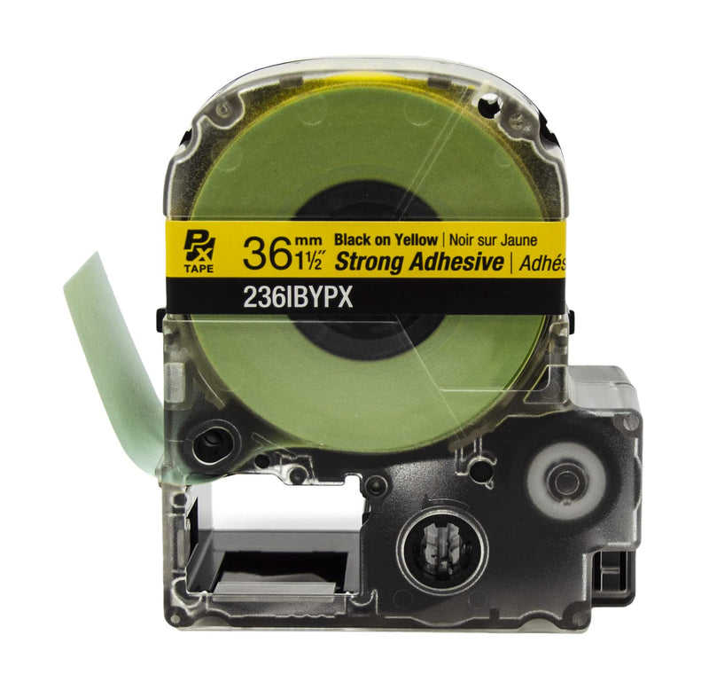 Epson LABELWORKS 236IBYPX PET (Polyester) Tape Cartridge - Black on Yellow Strong Adhesive Standard Industrial Label Maker Tape - 1.5" (36MM) Wide, 30' 36mm