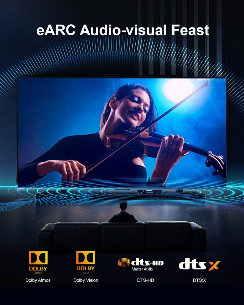 Fiber Optic HDMI Cable 50 ft, 10K 8K 4K Certified HDMI 2.1 Cable, CL3 Rated in Wall 48Gbps Extra Long Active Cable, Slim & Light Unidirectional One-Way HDMI, Support D-HDR, eARC Dolby Atmos Uni directional Black