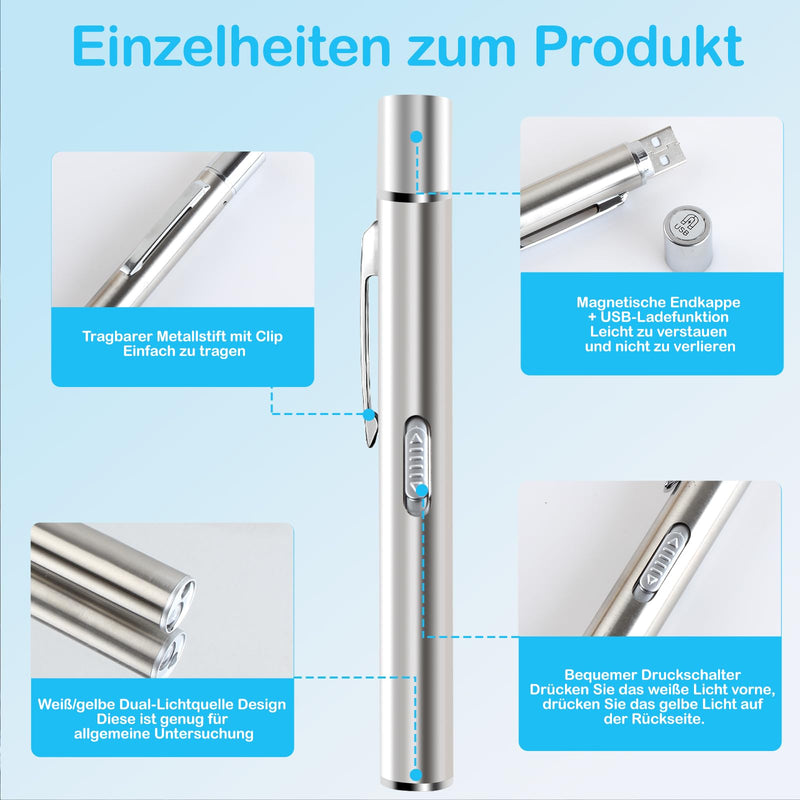 Diagnostic Light Pupil Light Medical Rechargeable USB Diagnostic LED Pen Lamp Doctors Nurse Accessories Medical Lamp Pen Light with 2 Light Sources Pocket Clip