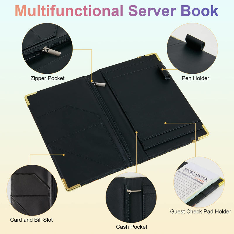 [Australia - AusPower] - Waitress Book, Server Books for Waitress with Zipper Pocket Black Serving Waiter Book for Waitress Notepad with Money Pocket and Zipper Color Mushroom 