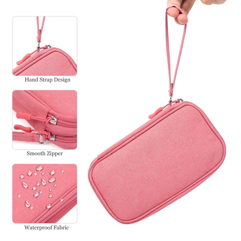 [Australia - AusPower] - Electronic Organizer Travel USB Cable Accessories Bag/Case,Waterproof for Power Bank,Charging Cords,Chargers,Mouse ,Earphones Flash Drive Double Layer - Pink 