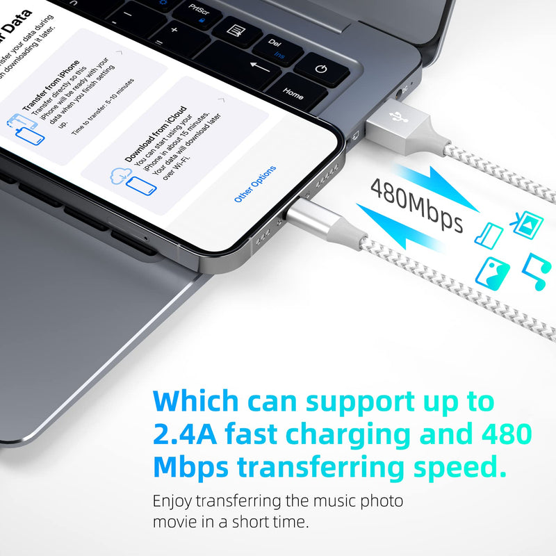 [Australia - AusPower] - iPhone Charger 3pack 10FT Apple MFi Certified Long Lightning Cable Fast Charging High Speed Data Sync USB Cable Compatible iPhone 14 13/12/11 Pro Max/XS MAX/XR/XS/X/8/7/Plus/6S (Grey White) Grey White 