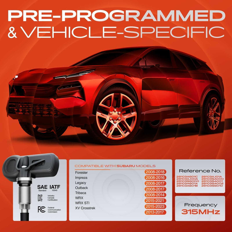 A-Premium 4PCS Pre-Programmed TPMS Sensor Tire Pressure Monitoring Sensor - Compatible with Subaru Forester, Impreza, Legacy, Outback, Tribeca, WRX, WRX STI, XV Crosstrek - 315MHz - Relearn Required