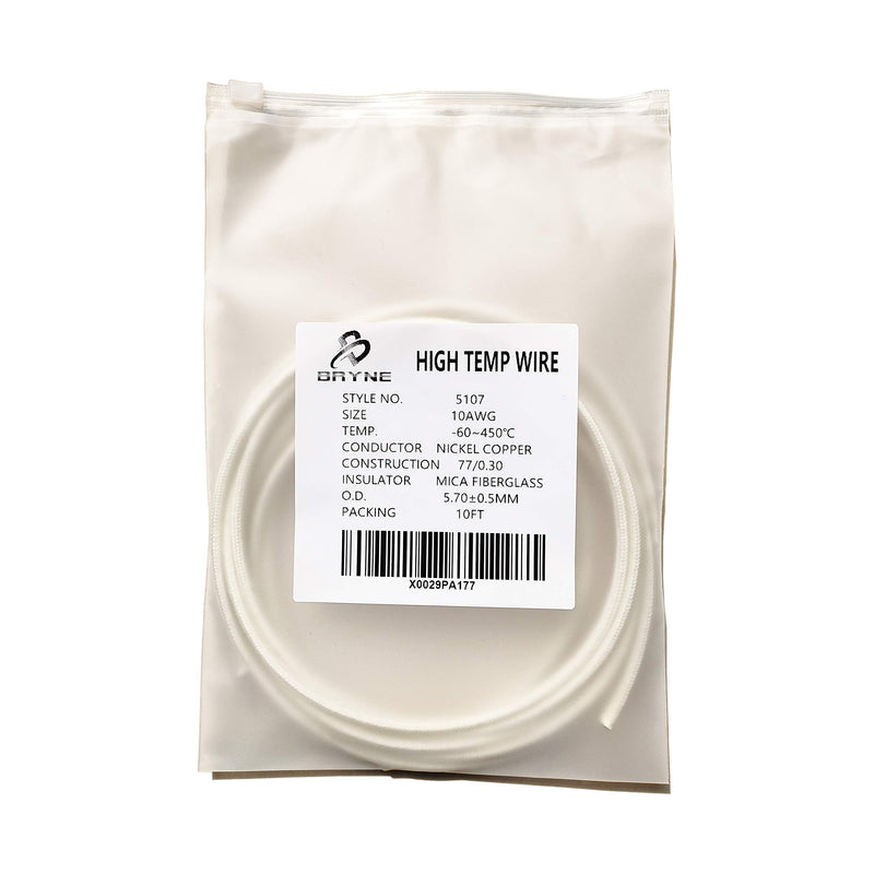 Bryne Mica High Temperature Wire -60~450 Degree C,Strands of Nickel Plated Copper Wire,Insulation by Mica and Fiberglass,Used in Harsh environments (AWG10 10Ft) AWG10 10Ft