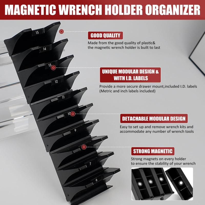 84 pcs Magnetic Modular Wrench Organizer Wrench Holder - Wrenchs Tool Organizers for Tool Drawer Storage, Wrenchs Rack with Metric SAE Labels, Tool Storage Set Holder Festival Mechanics pcs 84 PCS