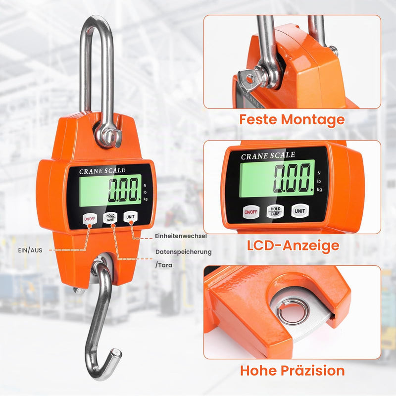 Digital Hanging Scales 300 kg 660 lbs, Hanging Scales Electronic Crane Scales with Accurate Sensors & LCD Display, Mini Portable Scales with Hooks for Farm, Factory, Hunting 300KG