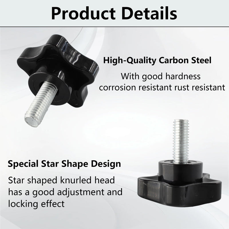 [Australia - AusPower] - 8pcs M8 x 20 mm Star-Shape Head Male Thread Knurled Thumbscrew Screw on Knobs Grip, Black Steel Threaded Hand Bolt Knobs Clamping Screw 
