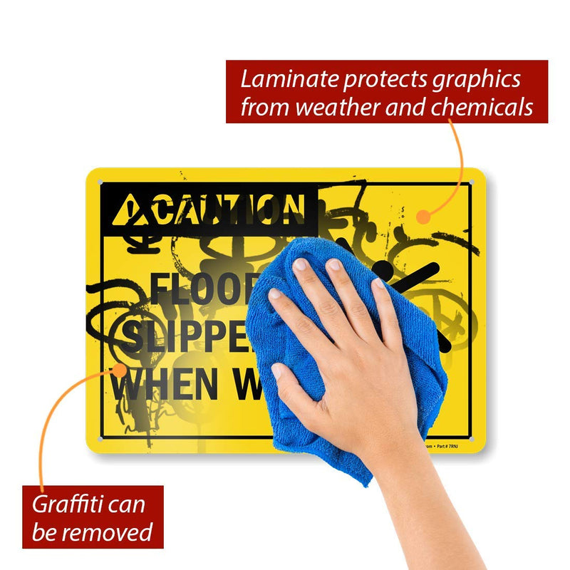 SmartSign "Caution - Floor Slippery When Wet" Sign | 10" x 14" Aluminum