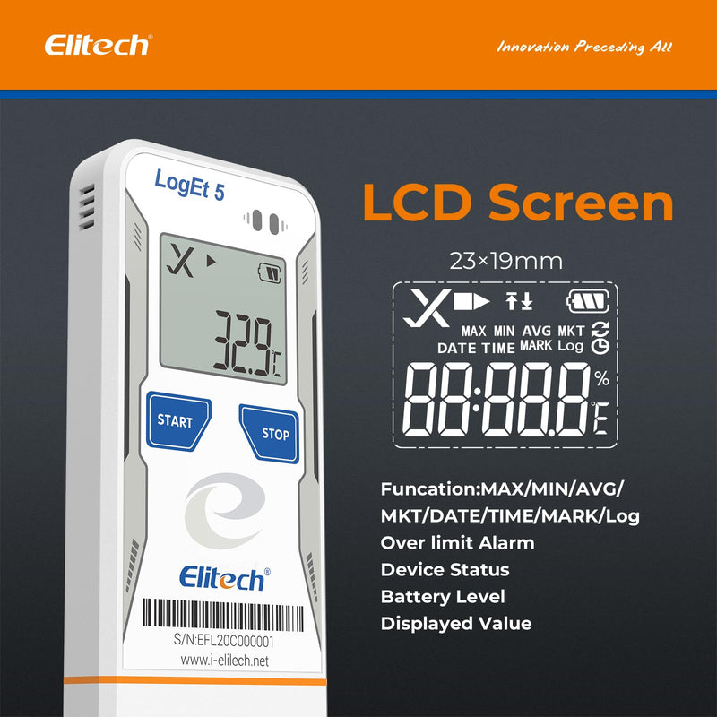 [Australia - AusPower] - Elitech LogEt5TH USB Temperature and Humidity Data Logger, -30°C to 70°C, 32000 Memory Points, Auto PDF/CSV Reports, Compatible with Windows & MacOS, Reusable for Food Cold Chain Temperature -30 ~ 70 °C and humidity 