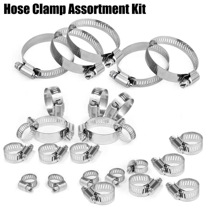 [Australia - AusPower] - Stainless Steel Hose Clamps Assortment Kit, 25 Pieces Worm Gear Hose Clamp Adjustable 1/4 to 2-1/4in(6-57mm), Fuel Line Clamp for Plumbing, Automotive And Mechanical Applications 