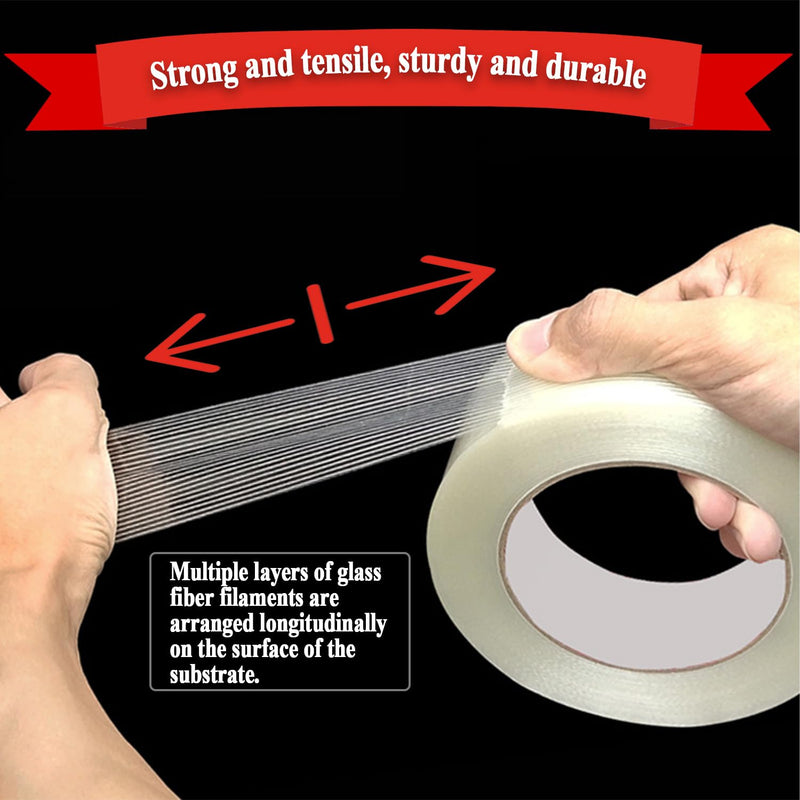 2 Rolls Filament Strapping Tape, 2'' x 55yds x 5.5mil Reinforced Fiberglass Heavy Duty Packing Strips,Resistant for Shipping Fixing and Protection,Sealing,Waterproof