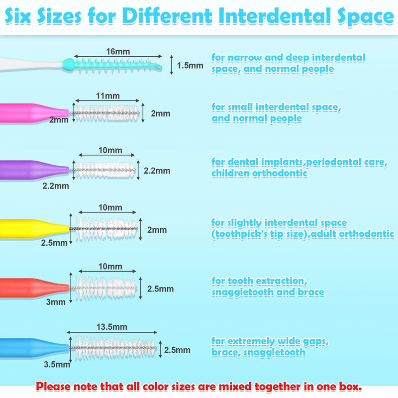 [Australia - AusPower] - 270Pcs Interdental Brush 6 Sizes Braces Brush Soft Bristles 360° Bendable Floss Heads Dental Brushes Between Teeth Gum Braces Cleaning Kit Oral Tooth Cleaning Tool 