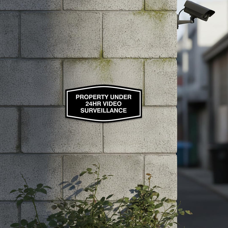 All Quality Fancy Property Under 24Hr Video Surveillance Sign | Property Security Sign with Easy Installation | 24/7 Security Monitoring (Brushed Gold) - Medium 5 Pack 7 x 3.5" - Med (5 Pack) Brushed Gold