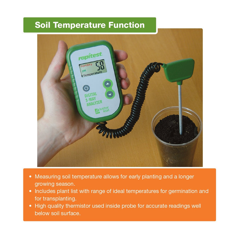 [Australia - AusPower] - Luster Leaf Fertility and Temperature Rapitest 1835 Digital 3 Way Analyzer for Soil pH 