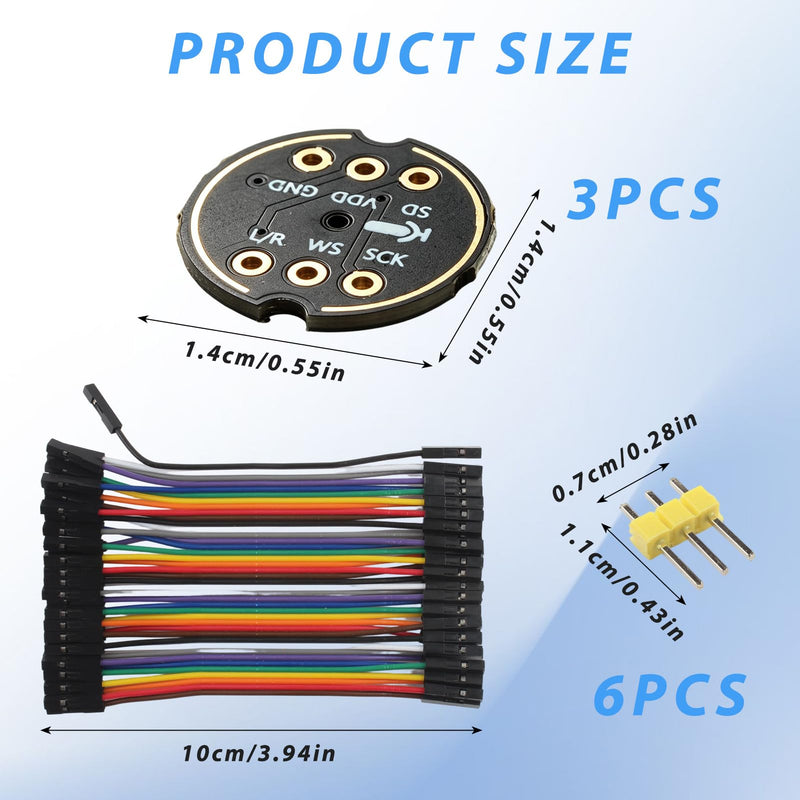INMP441 Microphone Module, Pack of 3 INMP441 Omnidirectional Microphone | 24-bit I2S MEMS interface, digital output, high precision, compatible with ESP-32 Arduino, with 10 pin jumper cable