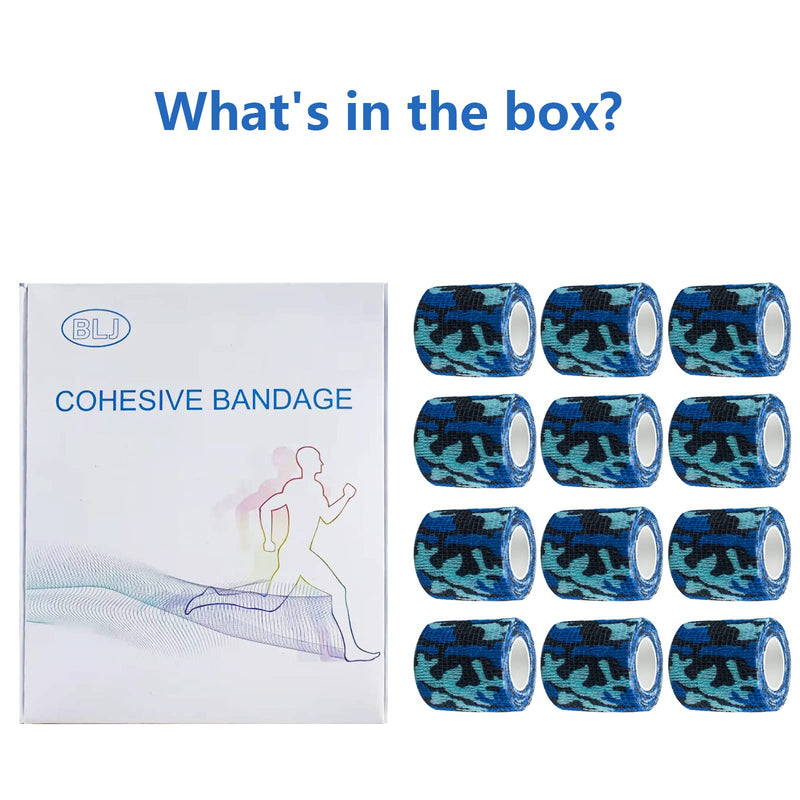 12-Pack Self Adhesive Cohesive Wrap Bandages, Tape Self Adherent, Strong Elastic Sports Tape, 2 inches x 5 Yards Ocean