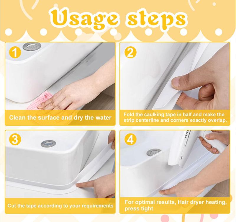[Australia - AusPower] - ABSOFINE Caulk Tape Waterproof Self Adhesive, White Toilet Caulk Sealant Tape, Shower Seal Strip for Kitchen, Countertop, Bathroom, Sink, Bathtub Toilet Edge Protector with Sealing Tool (1.97"x16.4Ft) 