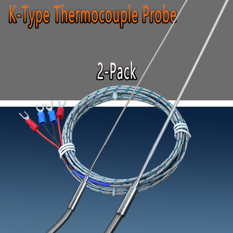 [Australia - AusPower] - 2 Pack K-Type Thermocouple Probes Large Probe 11.9“-0.13” Small Probe 11.9“/0.03” Temperature Range 40°F-2000°F Cable 55" 