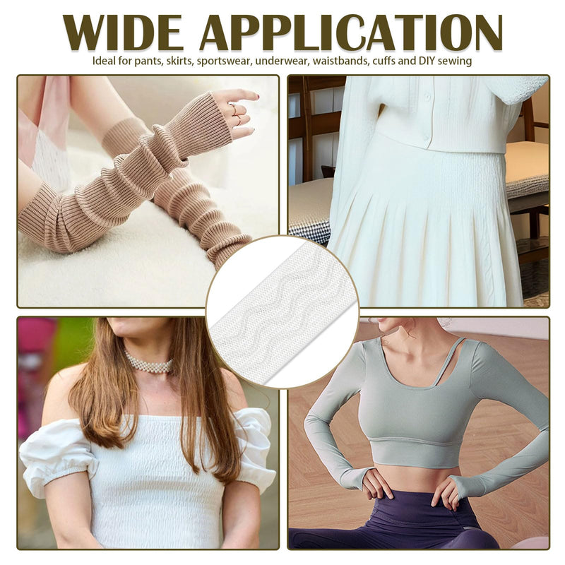 2 Rolls Silicone Gripper Elastic Band for Sewing, 1 in x 5 Yds, Non Slip Wave Silicone Grip Tape Stretchy Ribbon for Clothing Pants Waistband Wig Making, Black + White Black + White: 1 In x 5 Yds