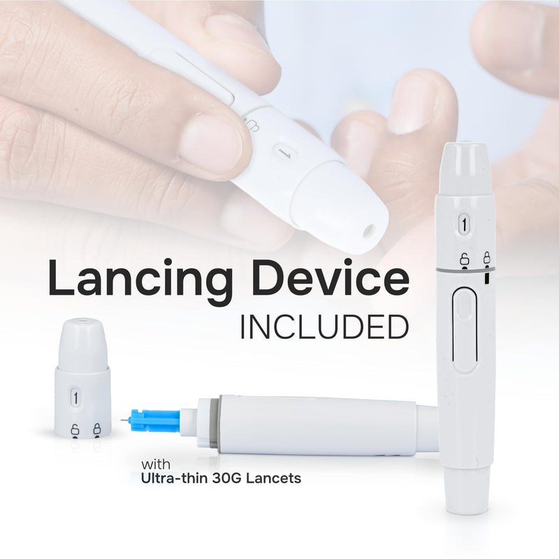 GLUCO-CARE Gluco-Care Glucose Monitor Kit - Sleek White Design, Clear Display, Auto Calibration, Glucometer Kit with Strips and Lancets, 5 Sec Results, 500 Memory, Travel Case, 1 Lancing Device, Convenient Blood Surgar Testing for Diabetes