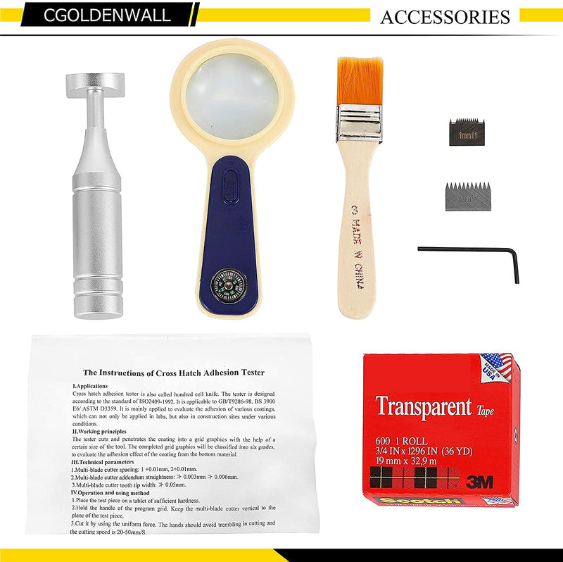 CGOLDENWALL Cross Hatch Adhesion Tester Cross-Cut Tester Kit Multi-Blade Cutter spacing: 1 +0.01mm, 2+0.01mm
